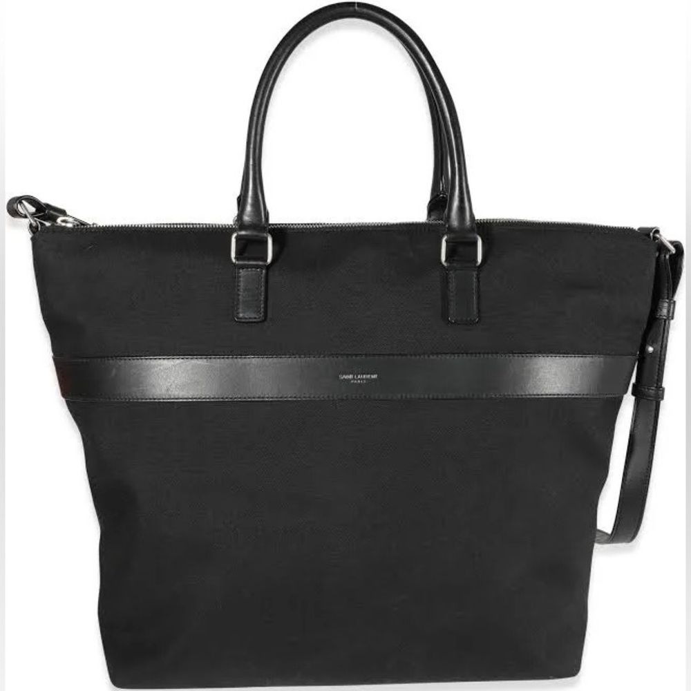 Saint Laurent Black Canvas & Leather Tote